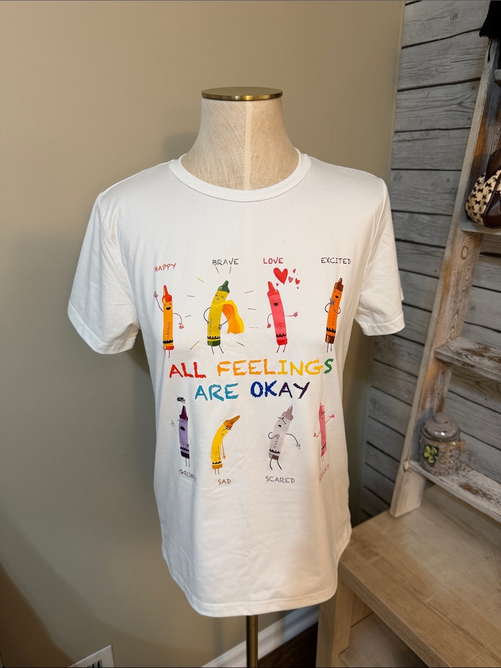 SHEIN White Multicolor 'All Feelings Are Okay' Graphic Tee